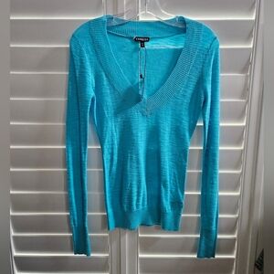 Express Aqua V-Neck Knit Top Size XS